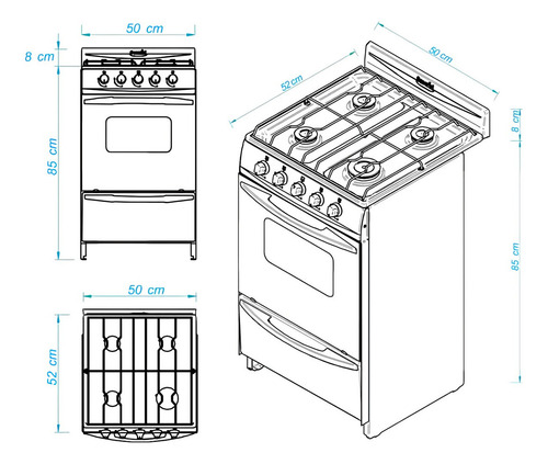 Cocina Escorial Palace Cristal a gas natural 4 hornallas blanca 220V puerta con visor 50L
