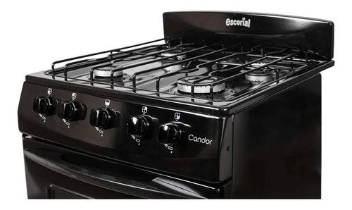 Cocina Escorial Candor S2 a Gas Envasado 4 hornallas  negra puerta con visor