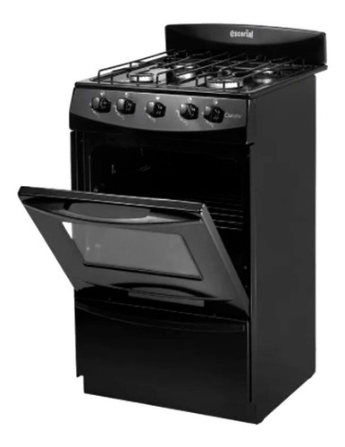 Cocina Escorial Candor S2 a Gas Envasado 4 hornallas  negra puerta con visor