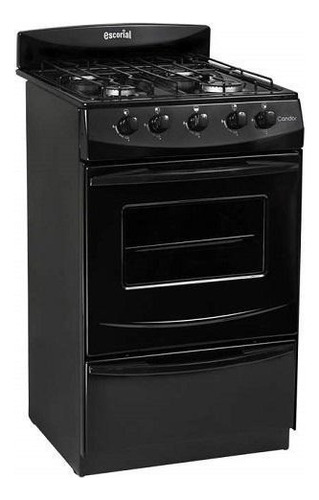 Cocina Escorial Candor S2 a Gas Envasado 4 hornallas  negra puerta con visor