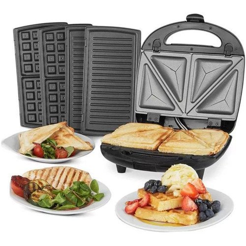 Sandwichera Ultracomb Sw 2801 3 En 1 Grill Waffles Sandwich Color Negro